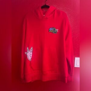 Lacoste Special Edition Red Hoodie with Graphic Patches